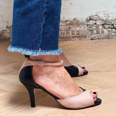 Noirella™ | Mid-heel court shoes with ankle strap